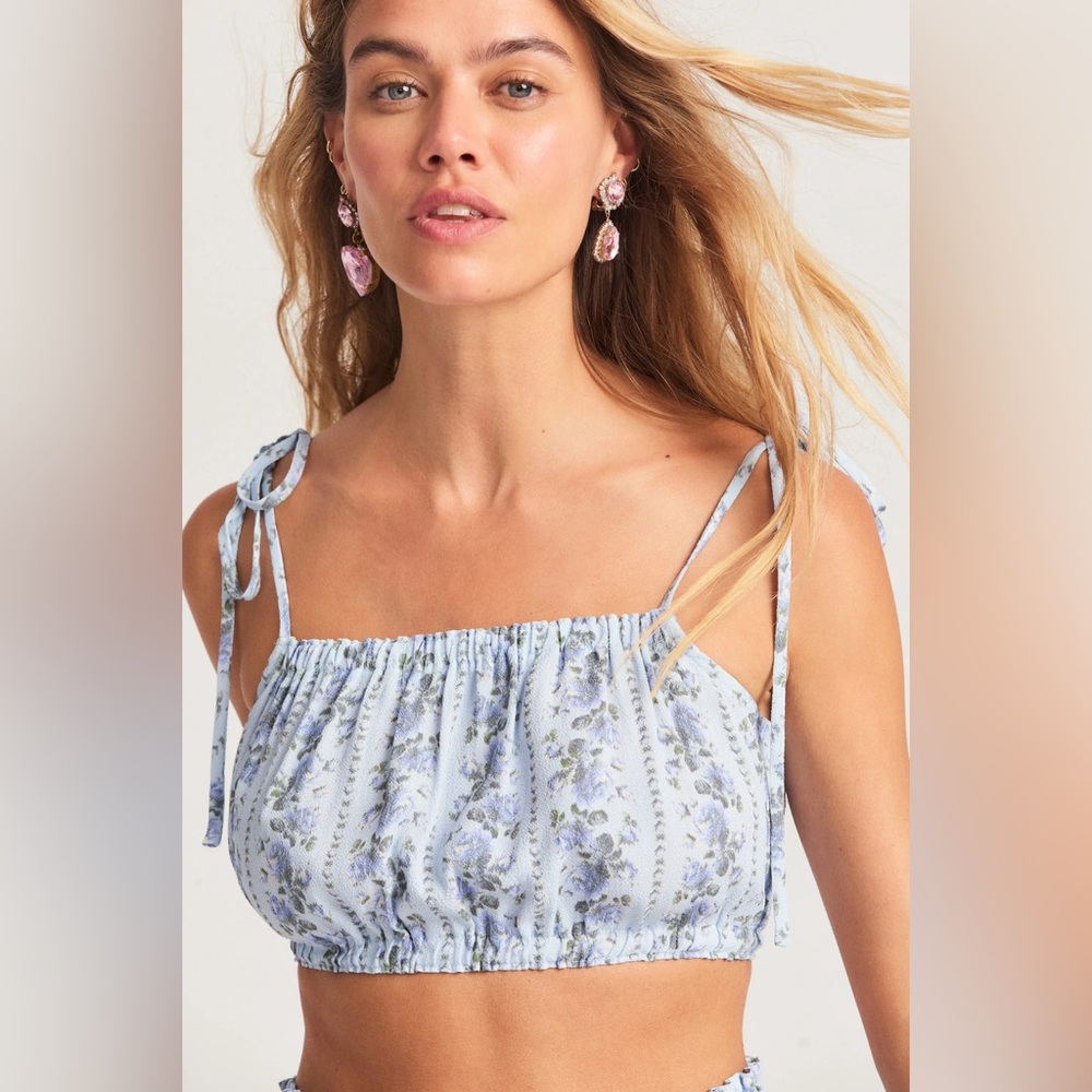 BNWT LoveShackFancy Simpson Crop Top Cerulean Blue Medium